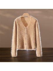 ODM OEM Women’s Soft Fuzzy V-Neck Cardigan – Lightweight Button-Up Knit Sweater