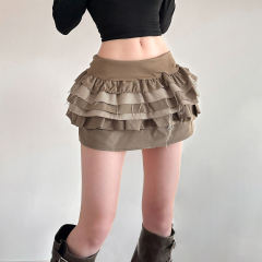 ODM OEM Women’s Layered Ruffle Mini Skirt – Vintage Mesh Panel High-Waisted Short Skirt