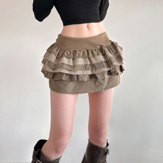 ODM OEM Women’s Layered Ruffle Mini Skirt – Vintage Mesh Panel High-Waisted Short Skirt