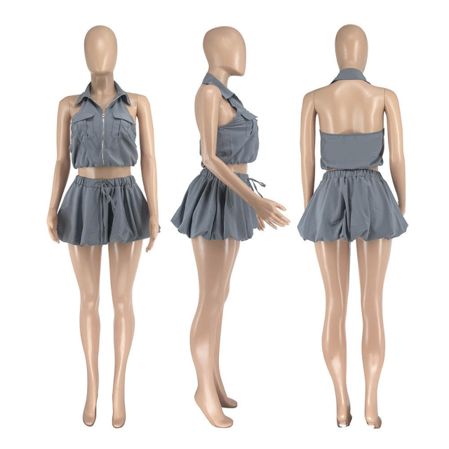 ODM OEM Women’s Plus Size Cargo Crop Top & Ruffle Mini Skirt Set – Casual Utility Two-Piece Outfit