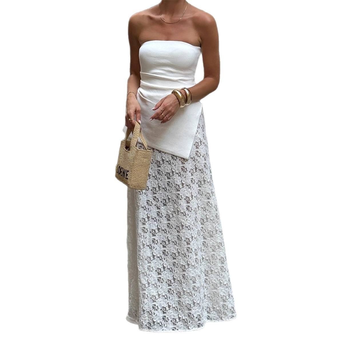ODM OEM Women’s Strapless Lace Maxi Dress – Elegant Tube Top Patchwork Long Dress