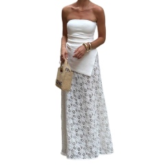 ODM OEM Women’s Strapless Lace Maxi Dress – Elegant Tube Top Patchwork Long Dress