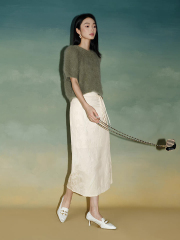 Made-to-order Women’s Soft Fuzzy Knit Short Sleeve Sweater – Elegant Minimalist Pullover Top