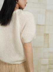 Made-to-order Women’s Soft Fuzzy Knit Short Sleeve Sweater – Elegant Minimalist Pullover Top