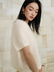 Made-to-order Women’s Soft Fuzzy Knit Short Sleeve Sweater – Elegant Minimalist Pullover Top