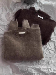 customized Women’s Premium Fuzzy Knit Sweater – Soft Crew Neck Minimalist Warm Pullover