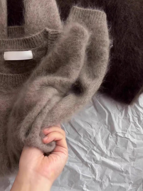 customized Women’s Premium Fuzzy Knit Sweater – Soft Crew Neck Minimalist Warm Pullover