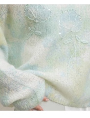 Factory Direct Women’s Pastel Embroidered Fuzzy Knit Sweater – Soft Loose Fit Artistic Lightweight Pullover