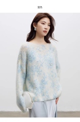 Factory Direct Women’s Pastel Embroidered Fuzzy Knit Sweater – Soft Loose Fit Artistic Lightweight Pullover