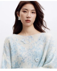 Factory Direct Women’s Pastel Embroidered Fuzzy Knit Sweater – Soft Loose Fit Artistic Lightweight Pullover