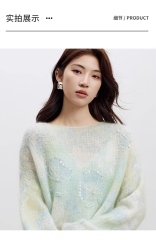 Factory Direct Women’s Pastel Embroidered Fuzzy Knit Sweater – Soft Loose Fit Artistic Lightweight Pullover