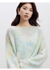Factory Direct Women’s Pastel Embroidered Fuzzy Knit Sweater – Soft Loose Fit Artistic Lightweight Pullover