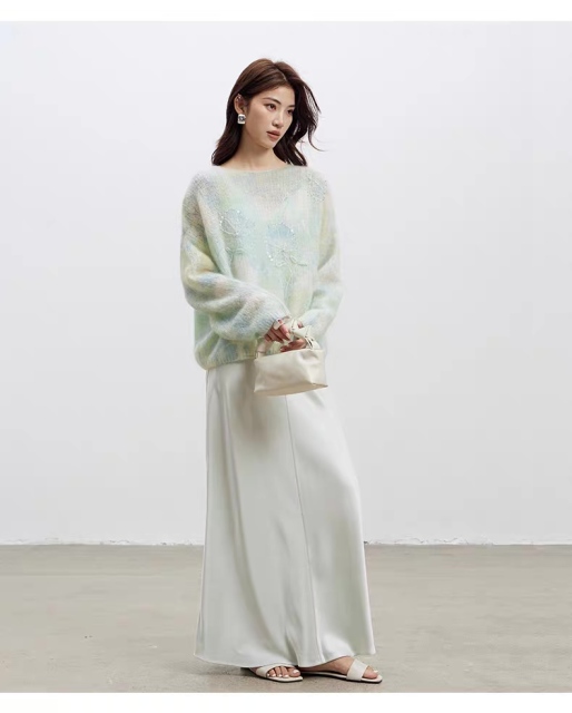 Factory Direct Women’s Pastel Embroidered Fuzzy Knit Sweater – Soft Loose Fit Artistic Lightweight Pullover