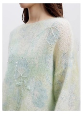 Factory Direct Women’s Pastel Embroidered Fuzzy Knit Sweater – Soft Loose Fit Artistic Lightweight Pullover