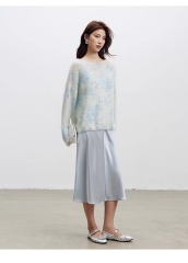 Factory Direct Women’s Pastel Embroidered Fuzzy Knit Sweater – Soft Loose Fit Artistic Lightweight Pullover