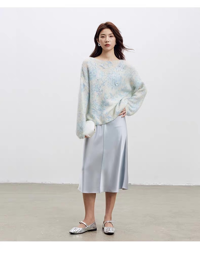 Factory Direct Women’s Pastel Embroidered Fuzzy Knit Sweater – Soft Loose Fit Artistic Lightweight Pullover