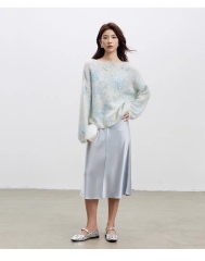 Factory Direct Women’s Pastel Embroidered Fuzzy Knit Sweater – Soft Loose Fit Artistic Lightweight Pullover