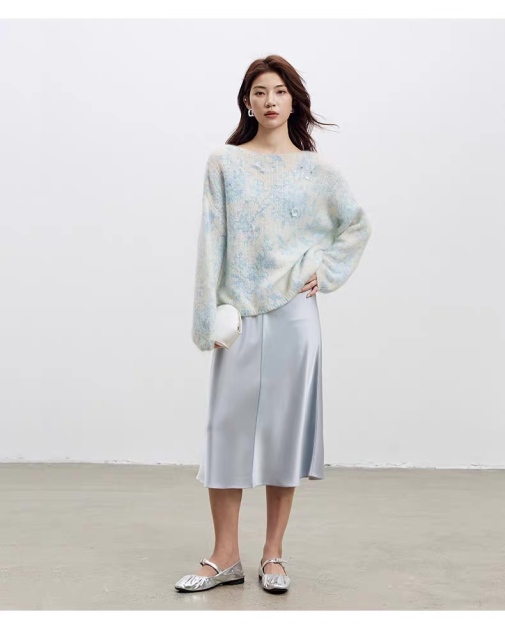 Factory Direct Women’s Pastel Embroidered Fuzzy Knit Sweater – Soft Loose Fit Artistic Lightweight Pullover