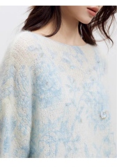 Factory Direct Women’s Pastel Embroidered Fuzzy Knit Sweater – Soft Loose Fit Artistic Lightweight Pullover