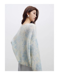 Factory Direct Women’s Pastel Embroidered Fuzzy Knit Sweater – Soft Loose Fit Artistic Lightweight Pullover