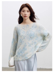 Factory Direct Women’s Pastel Embroidered Fuzzy Knit Sweater – Soft Loose Fit Artistic Lightweight Pullover