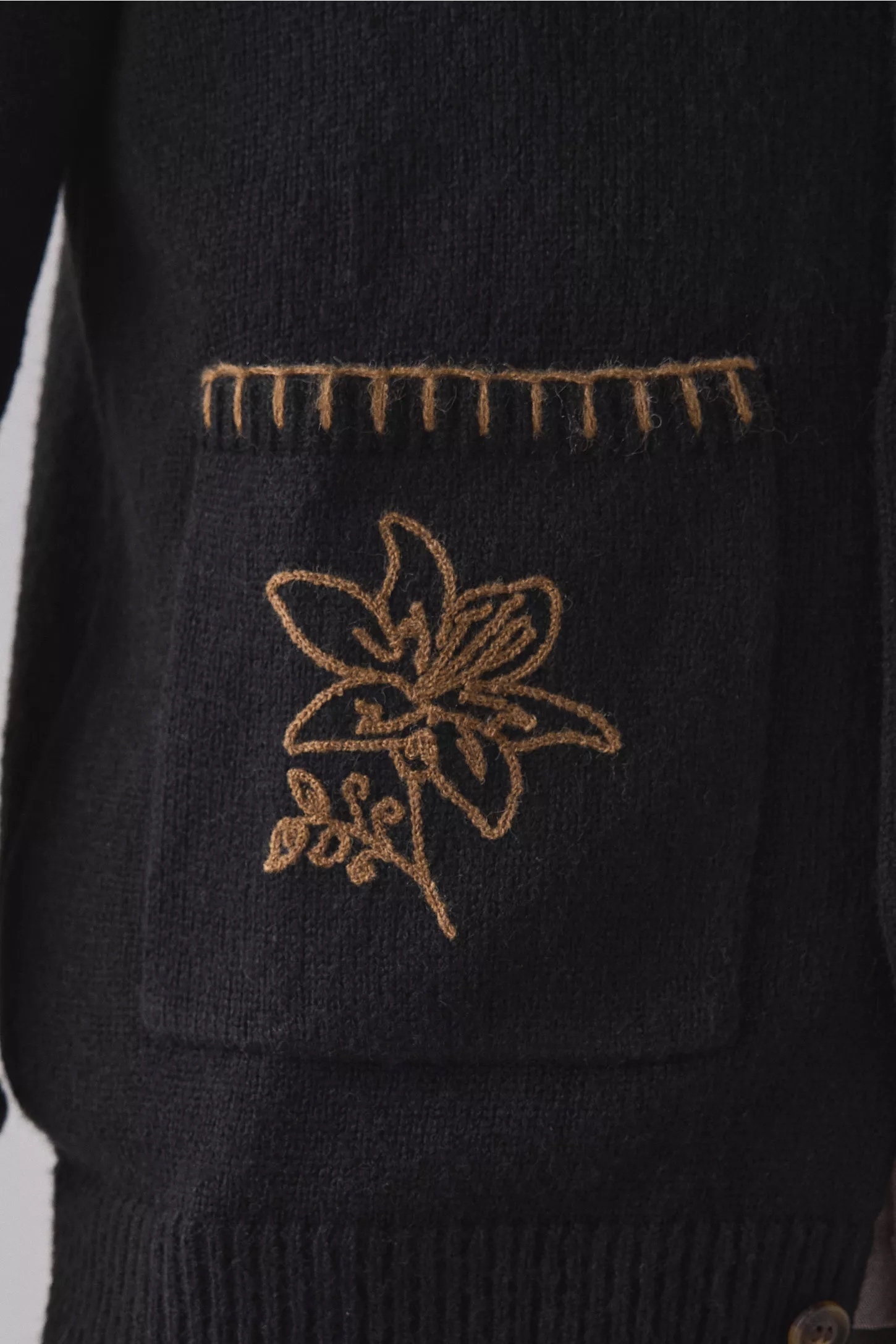 Wholesale Men’s Black Embroidered Knit Cardigan with Button Front