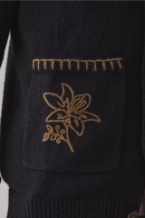 Wholesale Men’s Black Embroidered Knit Cardigan with Button Front