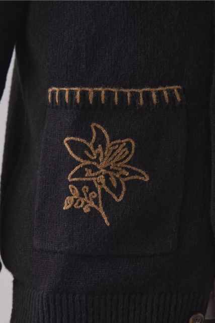 Wholesale Men’s Black Embroidered Knit Cardigan with Button Front