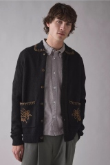 Wholesale Men’s Black Embroidered Knit Cardigan with Button Front