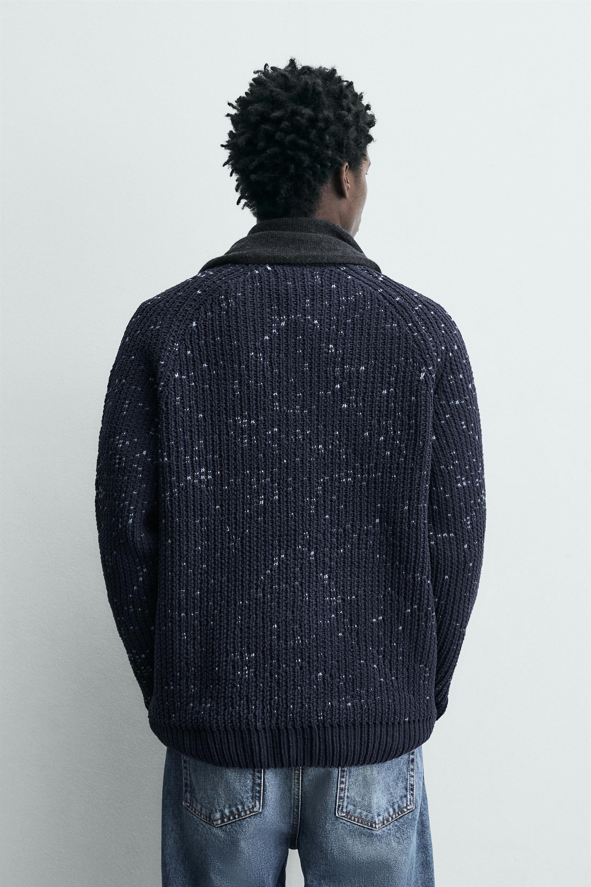 Factory Direct Men’s Navy Blue Speckled Knit Sweater with Crew Neck