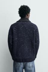 Factory Direct Men’s Navy Blue Speckled Knit Sweater with Crew Neck