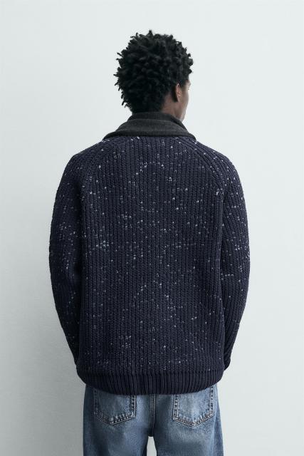 Factory Direct Men’s Navy Blue Speckled Knit Sweater with Crew Neck