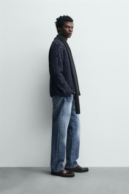 Factory Direct Men’s Navy Blue Speckled Knit Sweater with Crew Neck