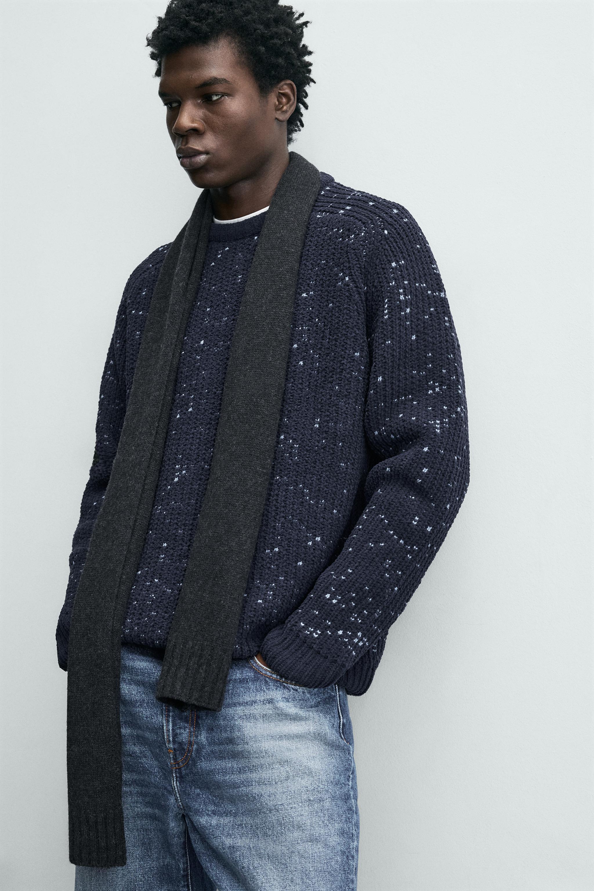 Factory Direct Men’s Navy Blue Speckled Knit Sweater with Crew Neck