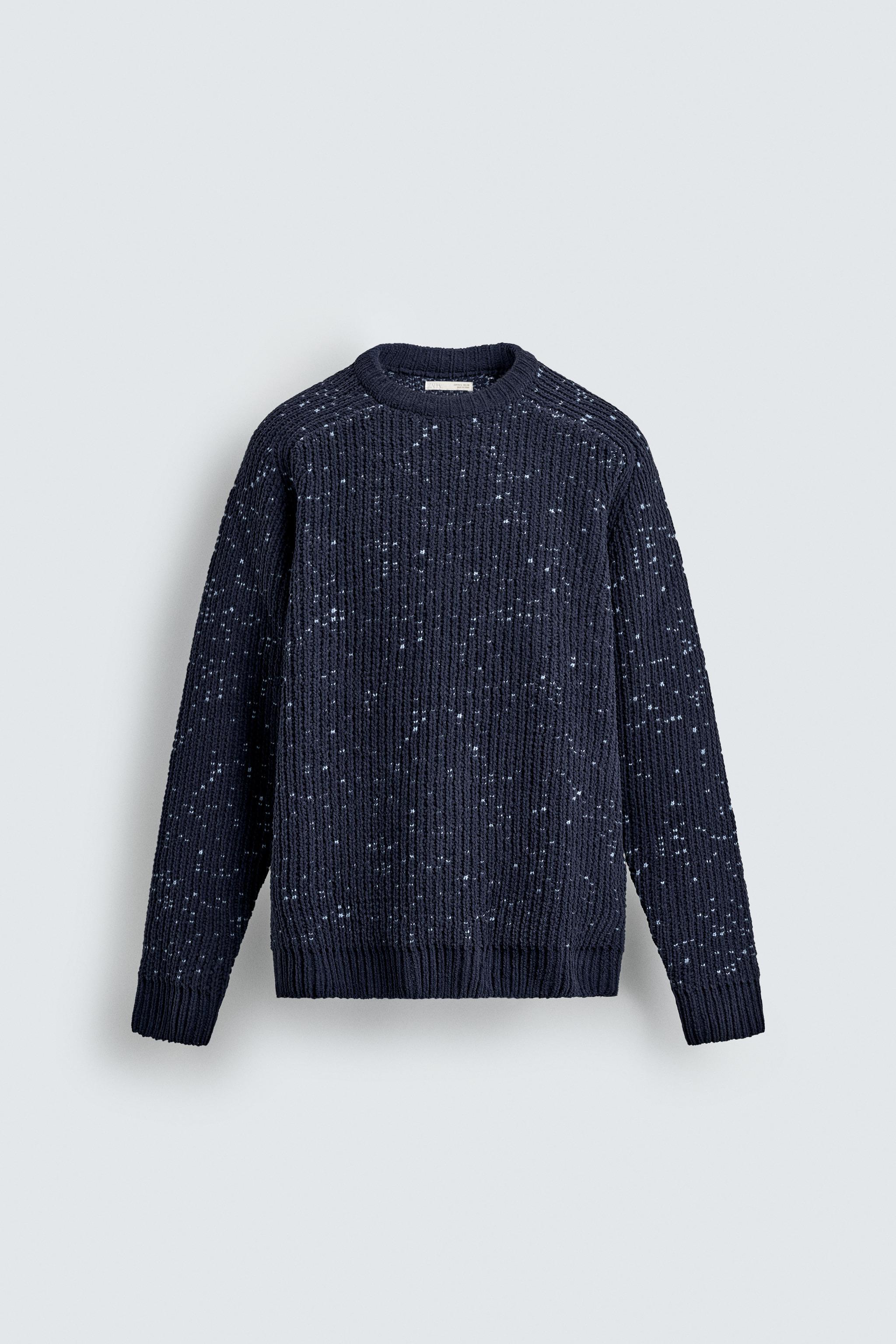 Factory Direct Men’s Navy Blue Speckled Knit Sweater with Crew Neck