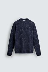 Factory Direct Men’s Navy Blue Speckled Knit Sweater with Crew Neck