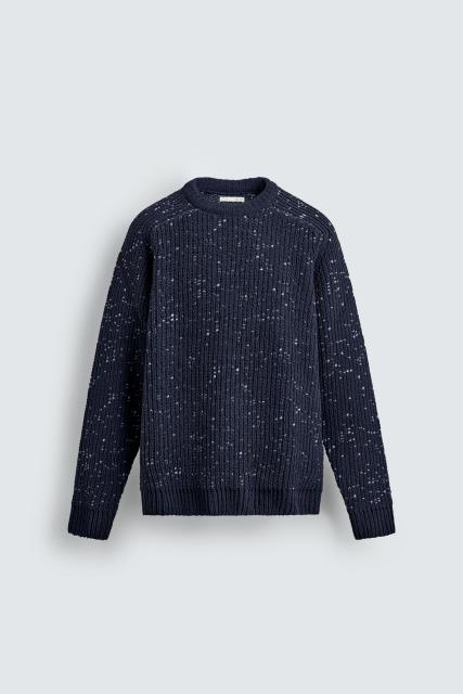Factory Direct Men’s Navy Blue Speckled Knit Sweater with Crew Neck