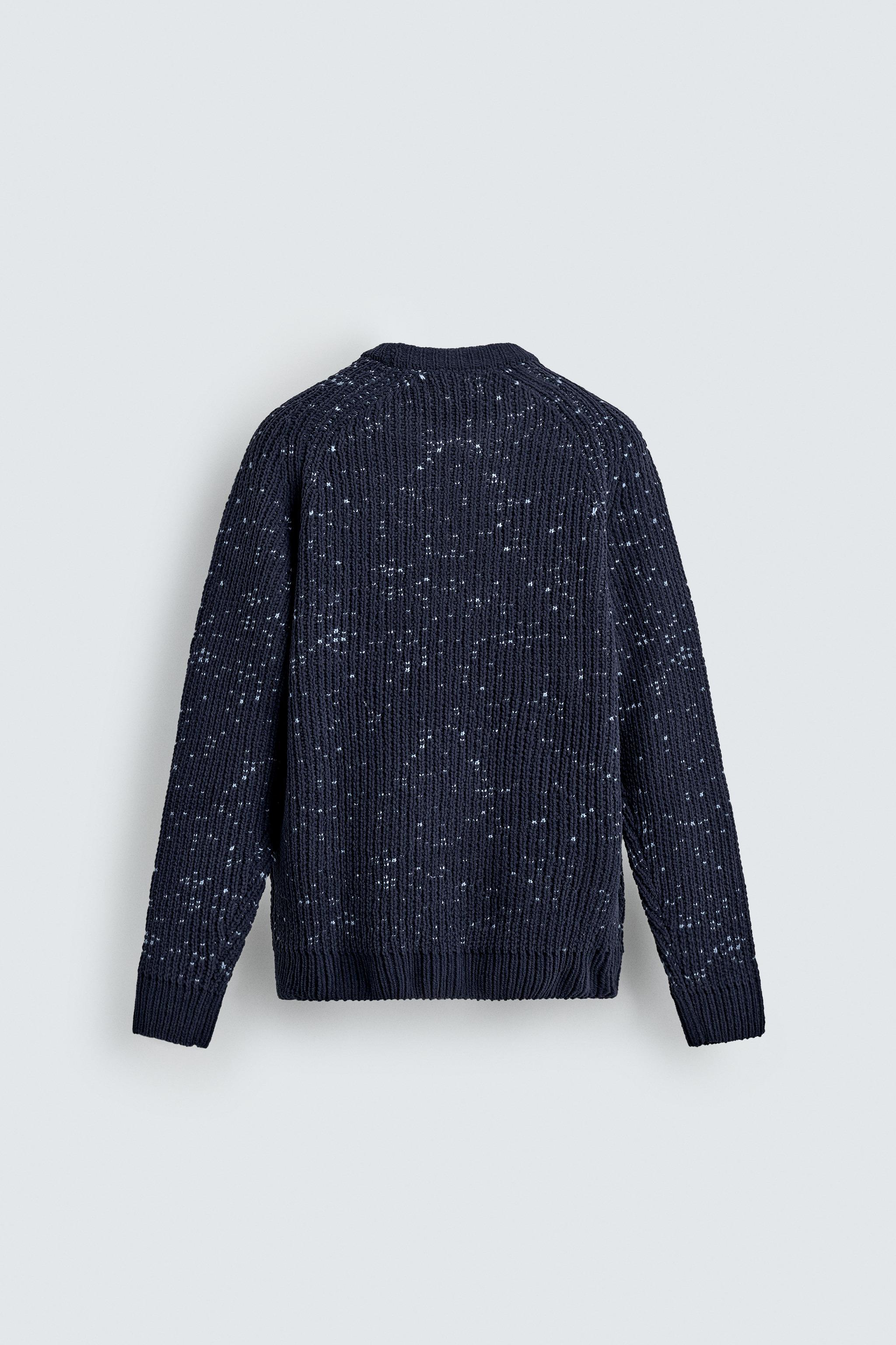 Factory Direct Men’s Navy Blue Speckled Knit Sweater with Crew Neck
