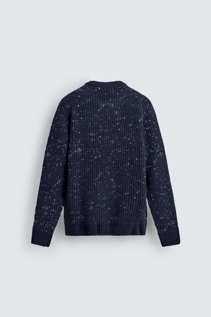 Factory Direct Men’s Navy Blue Speckled Knit Sweater with Crew Neck