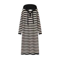 ODM OEM Women’s Black & White Striped Hooded Knit Dress