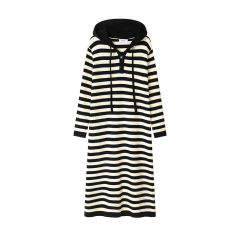 ODM OEM Women’s Black & White Striped Hooded Knit Dress