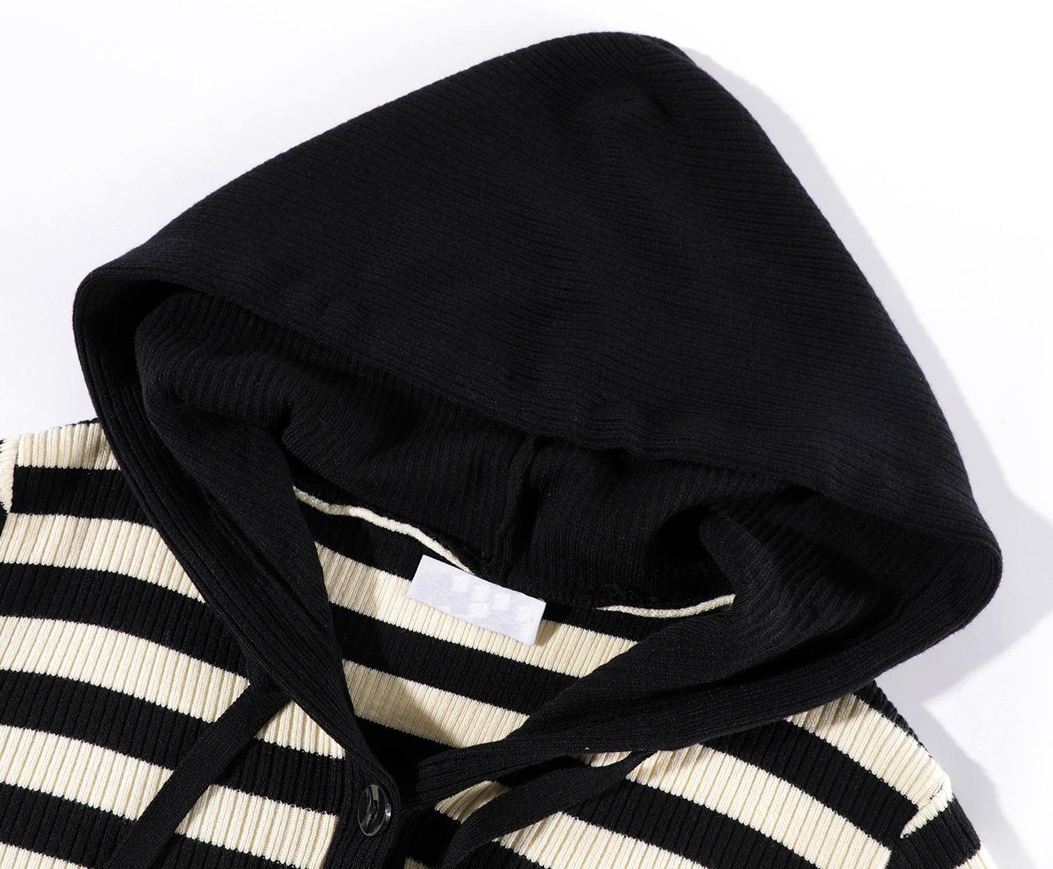 ODM OEM Women’s Black & White Striped Hooded Knit Dress