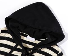 ODM OEM Women’s Black & White Striped Hooded Knit Dress