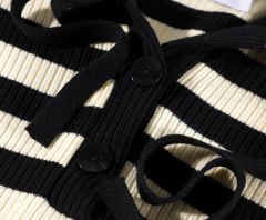 ODM OEM Women’s Black & White Striped Hooded Knit Dress