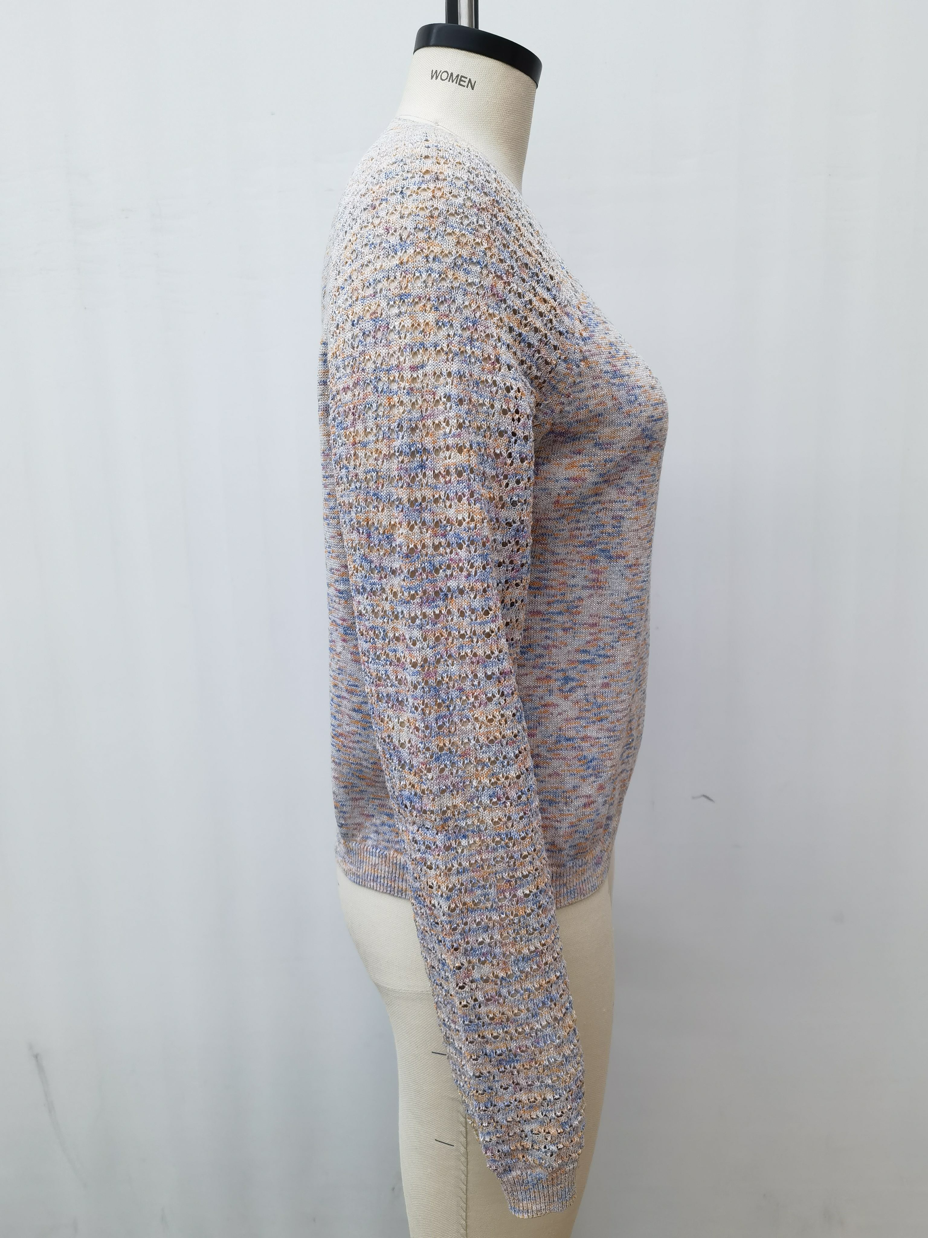 Made-to-order Women’s Multicolor Knit Crew Neck Sweater with Textured Sleeves