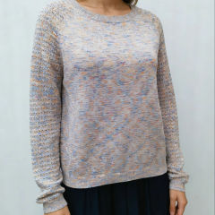 Made-to-order Women’s Multicolor Knit Crew Neck Sweater with Textured Sleeves