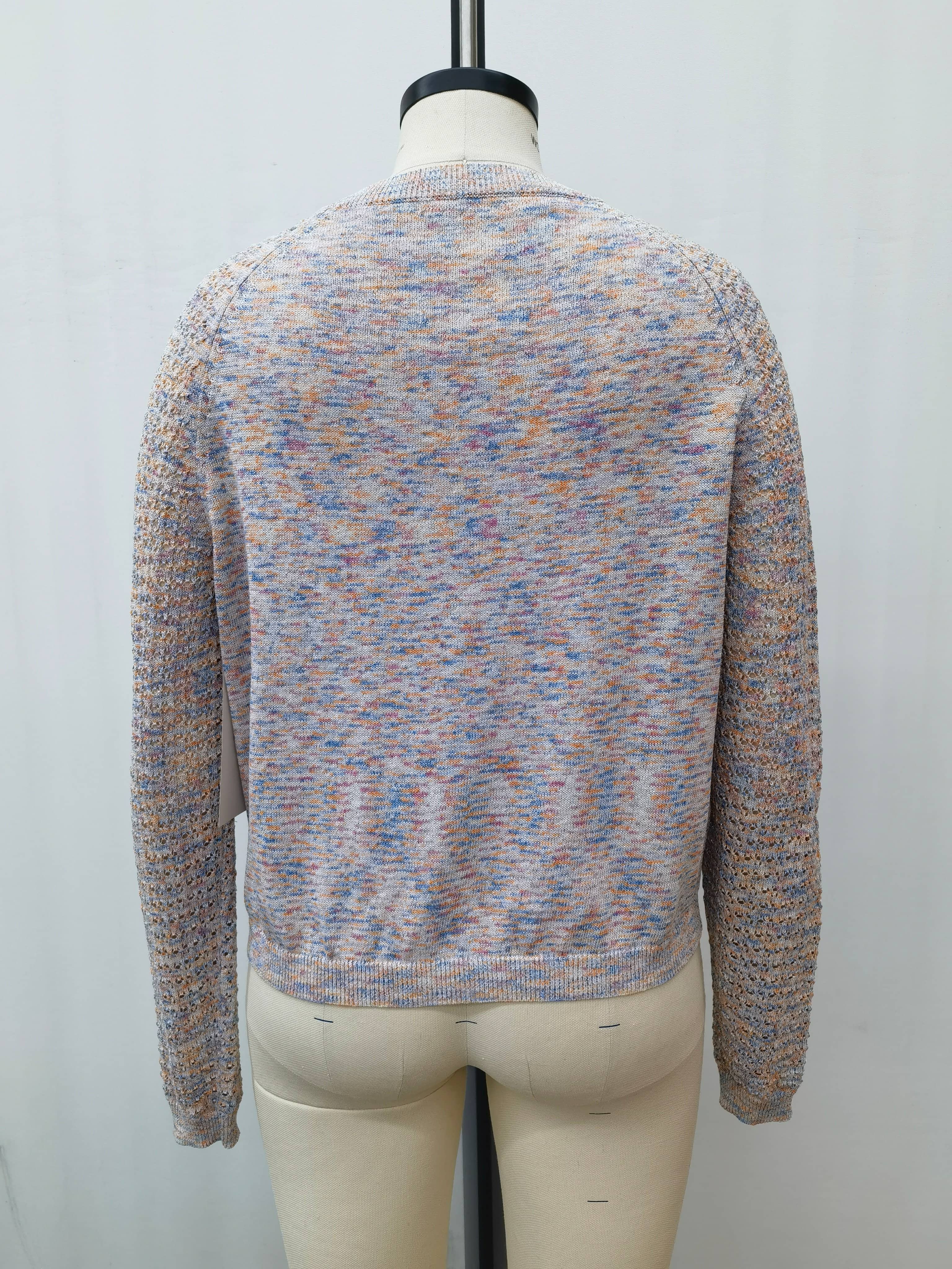 Made-to-order Women’s Multicolor Knit Crew Neck Sweater with Textured Sleeves