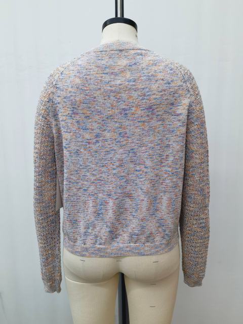 Made-to-order Women’s Multicolor Knit Crew Neck Sweater with Textured Sleeves