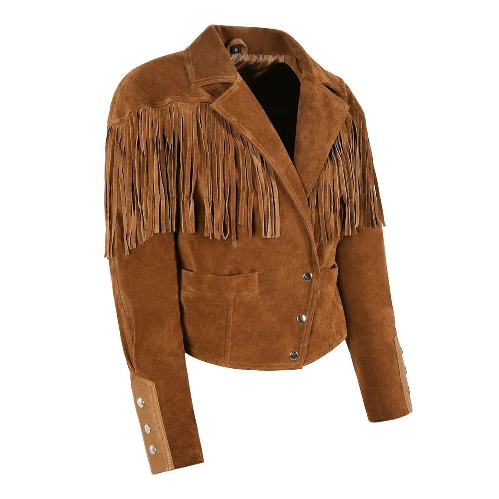 Factory Direct Women’s s Cropped Suede Fringe Western Jacket | Vintage Cowgirl Tassel Coat