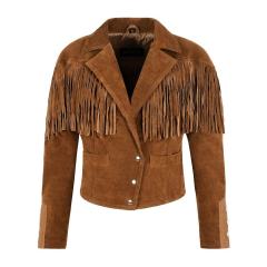 Factory Direct Women’s s Cropped Suede Fringe Western Jacket | Vintage Cowgirl Tassel Coat
